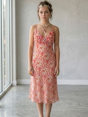 Vintage Y2K Babydoll Slip Dress Red Floral Size 9 Small Boho Summer